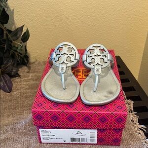 Tory Burch Silver Metallic Sandals